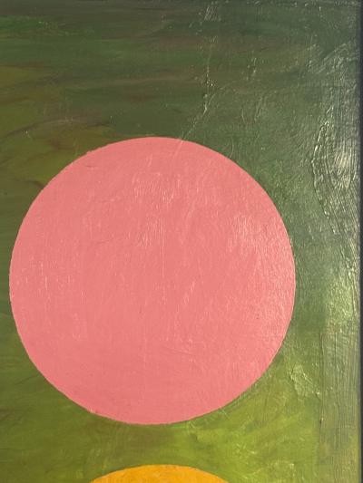 SIGNED MODERN NUDE PAINTING WITH FOUR COLORED SPHERES