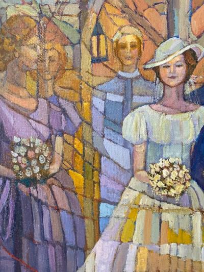SIGNED MODERN STAINED GLASS STYLE WEDDING PAINTING