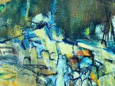 SIGNED MODERNIST ABSTRACT MOUNTAIN VILLAGE PAINTING