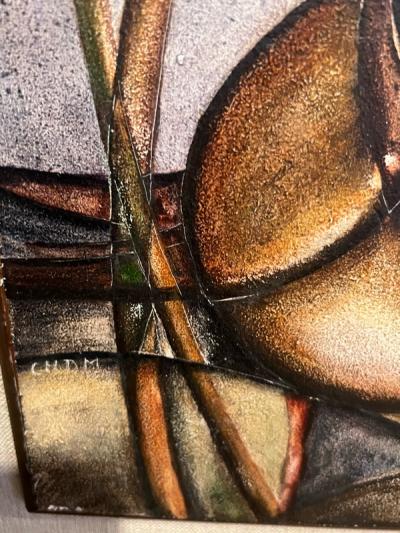 SIGNED MODERNIST SEAGULL PAINTING WITH POEM EN VERSO