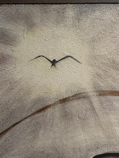 SIGNED MODERNIST SEAGULL PAINTING WITH POEM EN VERSO