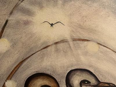 SIGNED MODERNIST SEAGULL PAINTING WITH POEM EN VERSO