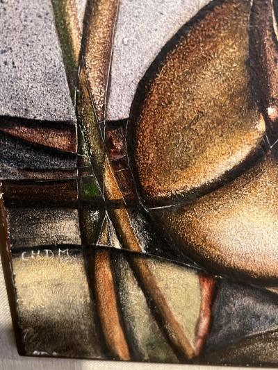 SIGNED MODERNIST SEAGULL PAINTING WITH POEM EN VERSO