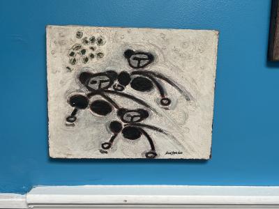 SIGNED MODERNIST THREE BLIND MICE OIL PAINTING