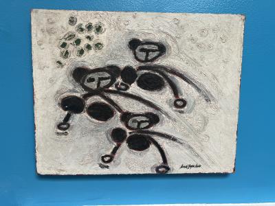 SIGNED MODERNIST THREE BLIND MICE OIL PAINTING