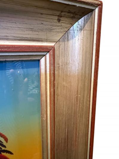 SIGNED RED ROOSTER WITH PUMPKINS FARMLAND FRAMED GLASS REVERSED PAINTING