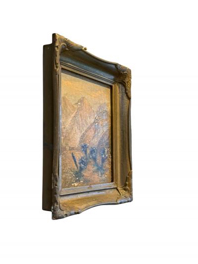 SIGNED SMALL MOUNTAIN LANDSCAPE WITH BLUE WILDFLOWERS OIL PAINTING