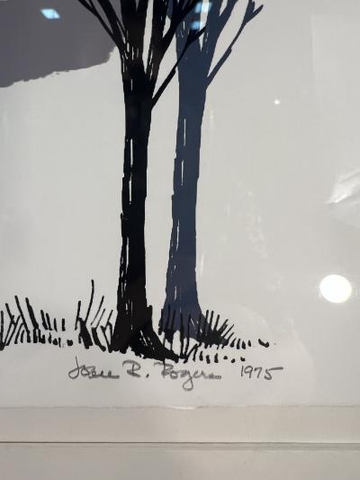 SIGNED THREE SCENE AUTUMN SUN AND TREESCAPE LITHOGRAPH