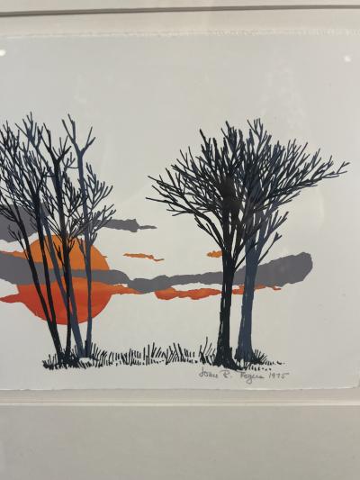 SIGNED THREE SCENE AUTUMN SUN AND TREESCAPE LITHOGRAPH
