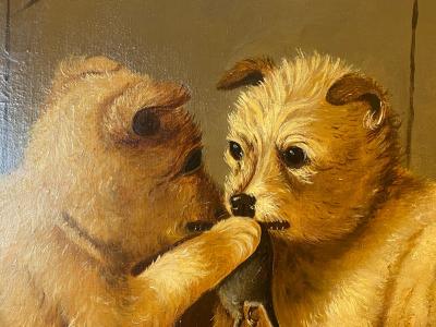 SIGNED VICTORIAN PAINTING THE MOUSERS DATED 1884