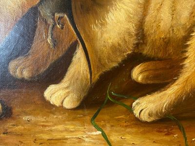 SIGNED VICTORIAN PAINTING THE MOUSERS DATED 1884