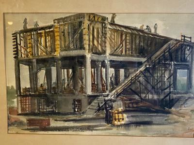 SIGNED WPA ERA INDUSTRIAL WATERCOLOR