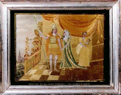 SILK AND WATERCOLOR EMBROIDERED PICTURE OF HECTOR AND ANDROMACHE