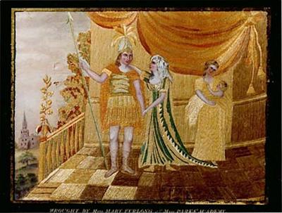 SILK AND WATERCOLOR EMBROIDERED PICTURE OF HECTOR AND ANDROMACHE