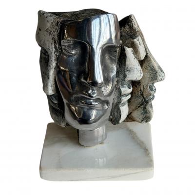 SILVIA STEIN ESCULTURAS Faces Sculpture on Marble Base