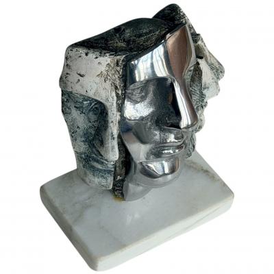 SILVIA STEIN ESCULTURAS Faces Sculpture on Marble Base