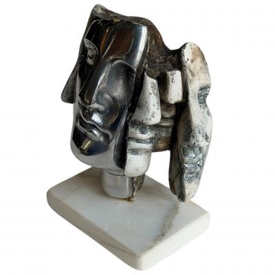 SILVIA STEIN ESCULTURAS Faces Sculpture on Marble Base