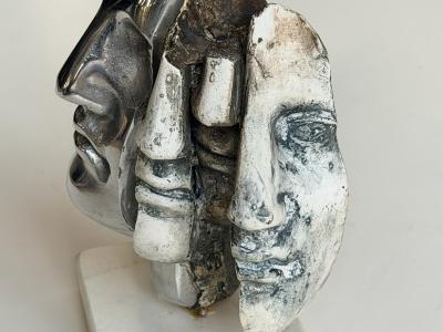 SILVIA STEIN ESCULTURAS Faces Sculpture on Marble Base