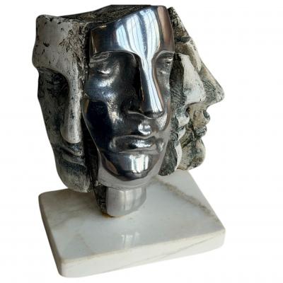 SILVIA STEIN ESCULTURAS Faces Sculpture on Marble Base