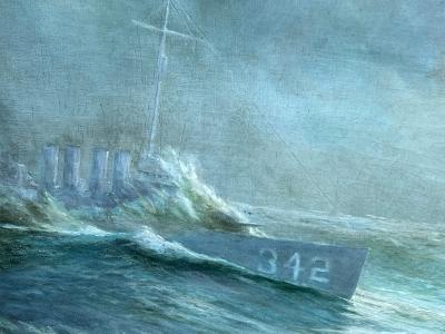 SIMON DE KORSAKOFF MYSTIC DESTROYER SHIPS AT SEA PAINTING BY SIMON DE KORSAKOFF