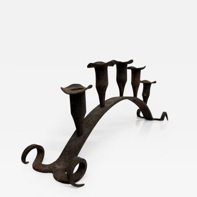 SPAIN 1940s Candelabra Antique 5 Arm Table Candle Holder Forged Patinated Iron
