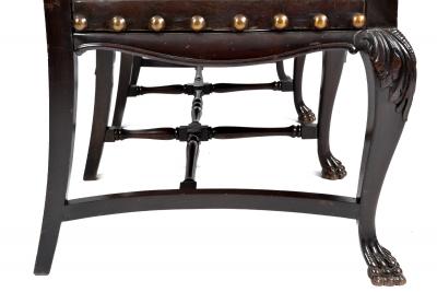 SPANISH COLONIAL PARLOR SET SETTEE ARM CHAIRS EMBOSSED LEATHER SPAIN 19TH C