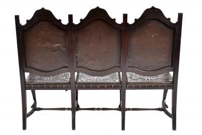 SPANISH COLONIAL PARLOR SET SETTEE ARM CHAIRS EMBOSSED LEATHER SPAIN 19TH C
