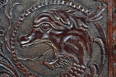 SPANISH COLONIAL PARLOR SET SETTEE ARM CHAIRS EMBOSSED LEATHER SPAIN 19TH C