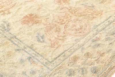 SPANISH MIDCENTURY BEIGE TURQUOISE AND DUSTY PINK HAND KNOTTED RUG