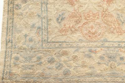 SPANISH MIDCENTURY BEIGE TURQUOISE AND DUSTY PINK HAND KNOTTED RUG