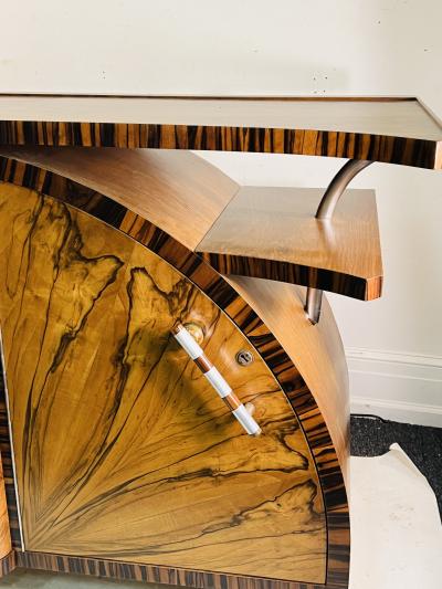 SPECTACULAR ART DECO EXOTIC WOOD WINGED SHELVES CREDENZA