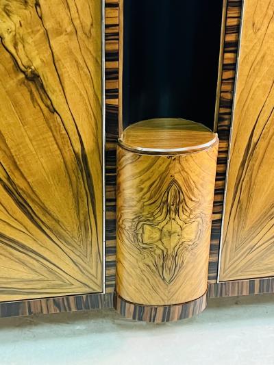 SPECTACULAR ART DECO EXOTIC WOOD WINGED SHELVES CREDENZA