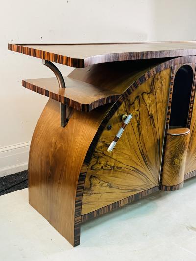 SPECTACULAR ART DECO EXOTIC WOOD WINGED SHELVES CREDENZA