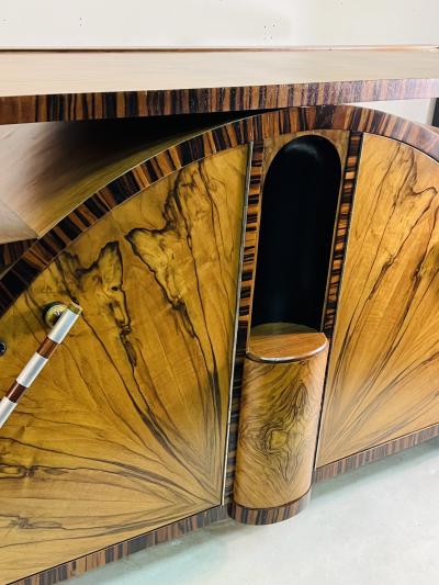 SPECTACULAR ART DECO EXOTIC WOOD WINGED SHELVES CREDENZA