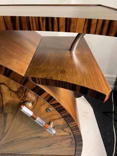 SPECTACULAR ART DECO EXOTIC WOOD WINGED SHELVES CREDENZA