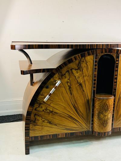 SPECTACULAR ART DECO EXOTIC WOOD WINGED SHELVES CREDENZA