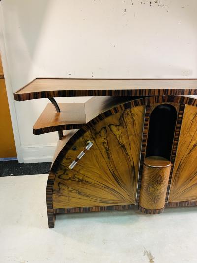 SPECTACULAR ART DECO EXOTIC WOOD WINGED SHELVES CREDENZA
