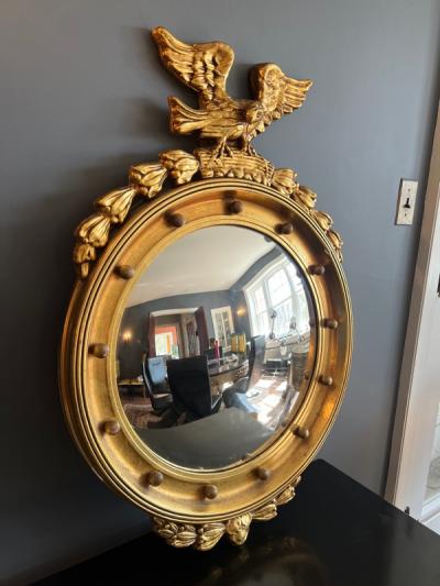 SPECTACULAR GILT FEDERAL STYLE CONVEX ROUND MIRROR