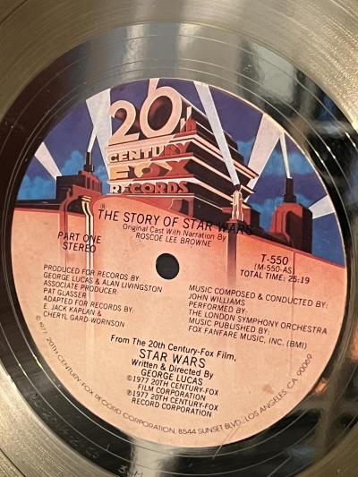 STAR WARS MOTION PICTURE ALBUM GOLD RECORD THANK YOU AWARD