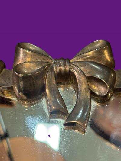 STERLING SILVER BOW DESIGN FRAMED BEVELED MIRROR VANITY TRAY