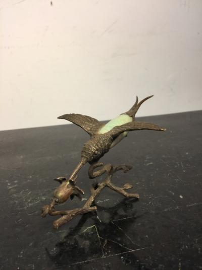 STERLING SILVER HUMMINGBIRD AND FLOWER SCULPTURE
