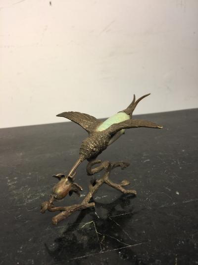 STERLING SILVER HUMMINGBIRD AND FLOWER SCULPTURE
