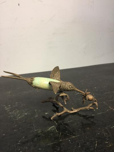 STERLING SILVER HUMMINGBIRD AND FLOWER SCULPTURE
