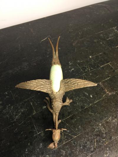 STERLING SILVER HUMMINGBIRD AND FLOWER SCULPTURE