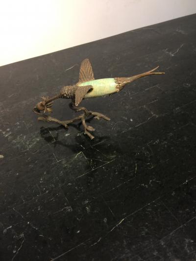 STERLING SILVER HUMMINGBIRD AND FLOWER SCULPTURE