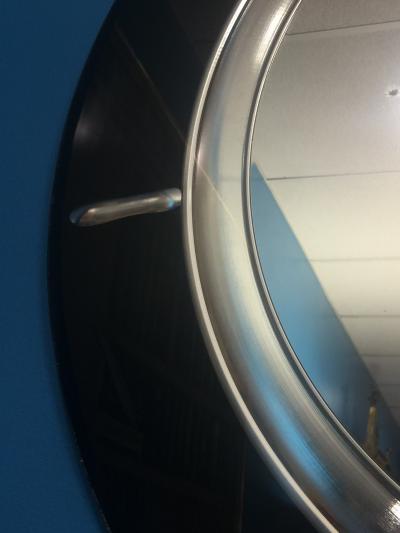 STUNNING ART DECO BLACK AND SILVER SHIPS WHEEL MIRROR