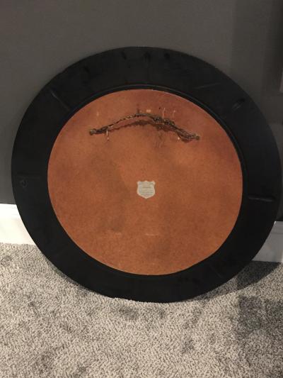 STUNNING ART DECO BLACK AND SILVER SHIPS WHEEL MIRROR