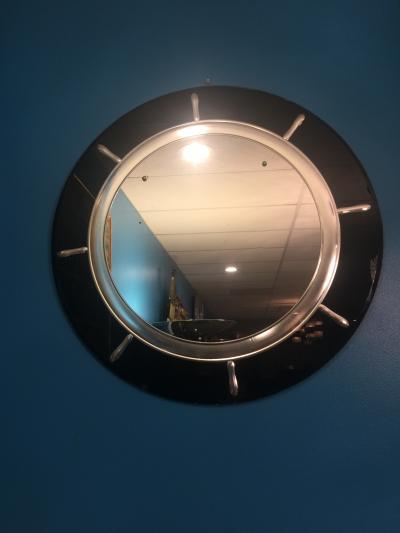 STUNNING ART DECO BLACK AND SILVER SHIPS WHEEL MIRROR