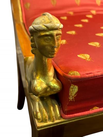 STUNNING EMPIRE CHAIR WITH GILT CARVED NUDE LIONESS CHAIR SILK GOLD BEE FABRIC