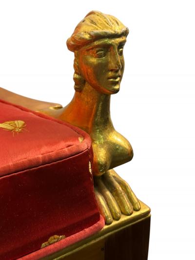 STUNNING EMPIRE CHAIR WITH GILT CARVED NUDE LIONESS CHAIR SILK GOLD BEE FABRIC